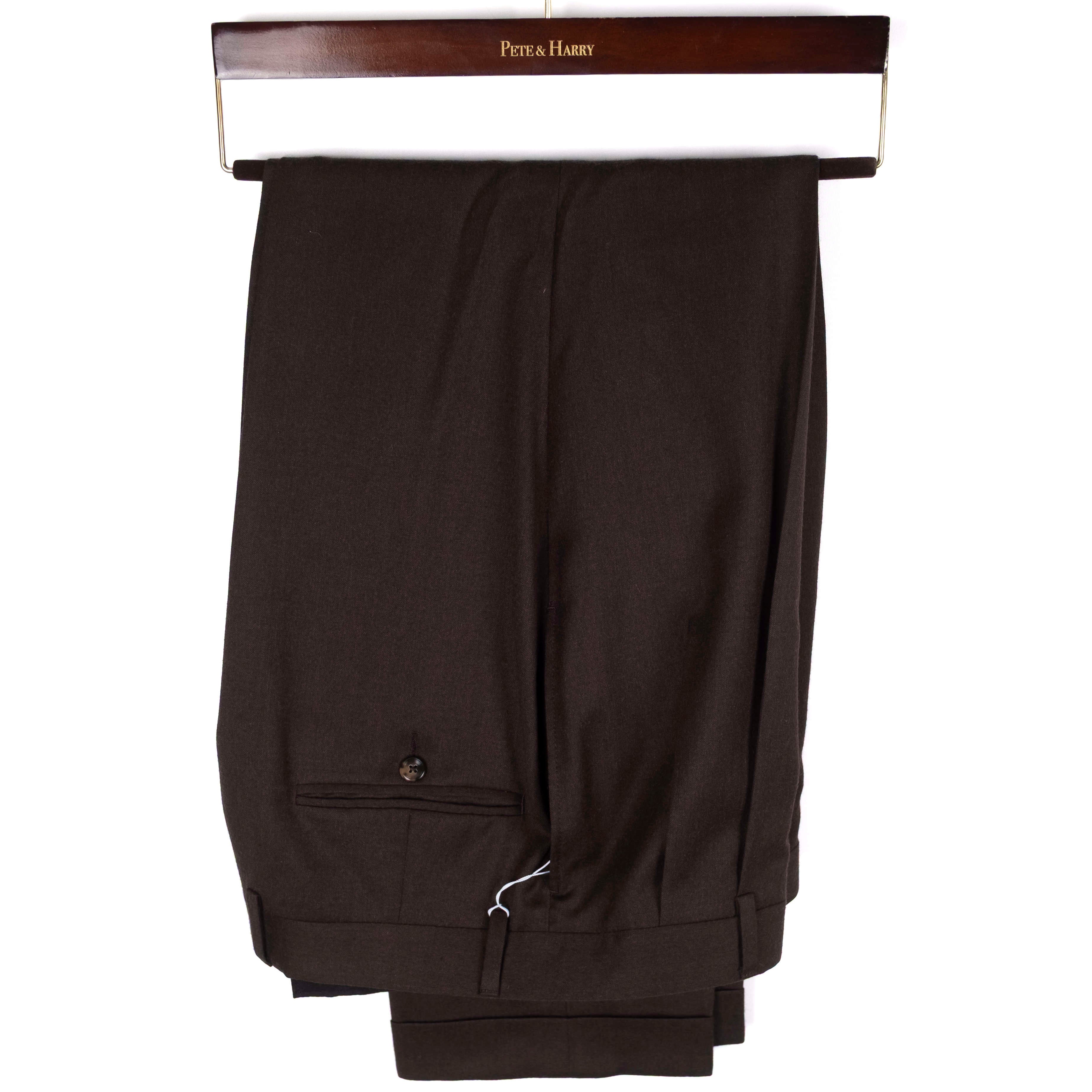 Brown Cashmere Mix Flannel Dress Trousers