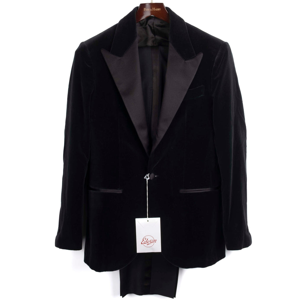 Neapolitan Hand Tailored Black Velvet Tuxedo Suit Sz 46