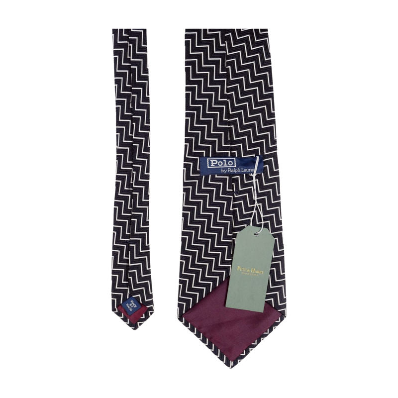 Polo Ralph Lauren Black with White Zig Zag Stripes Tie