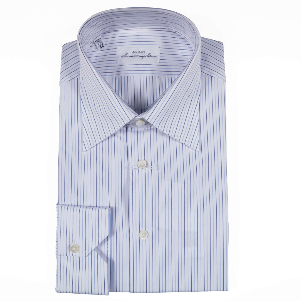 White with Blue Stripes Regular Cuff Shirt 44