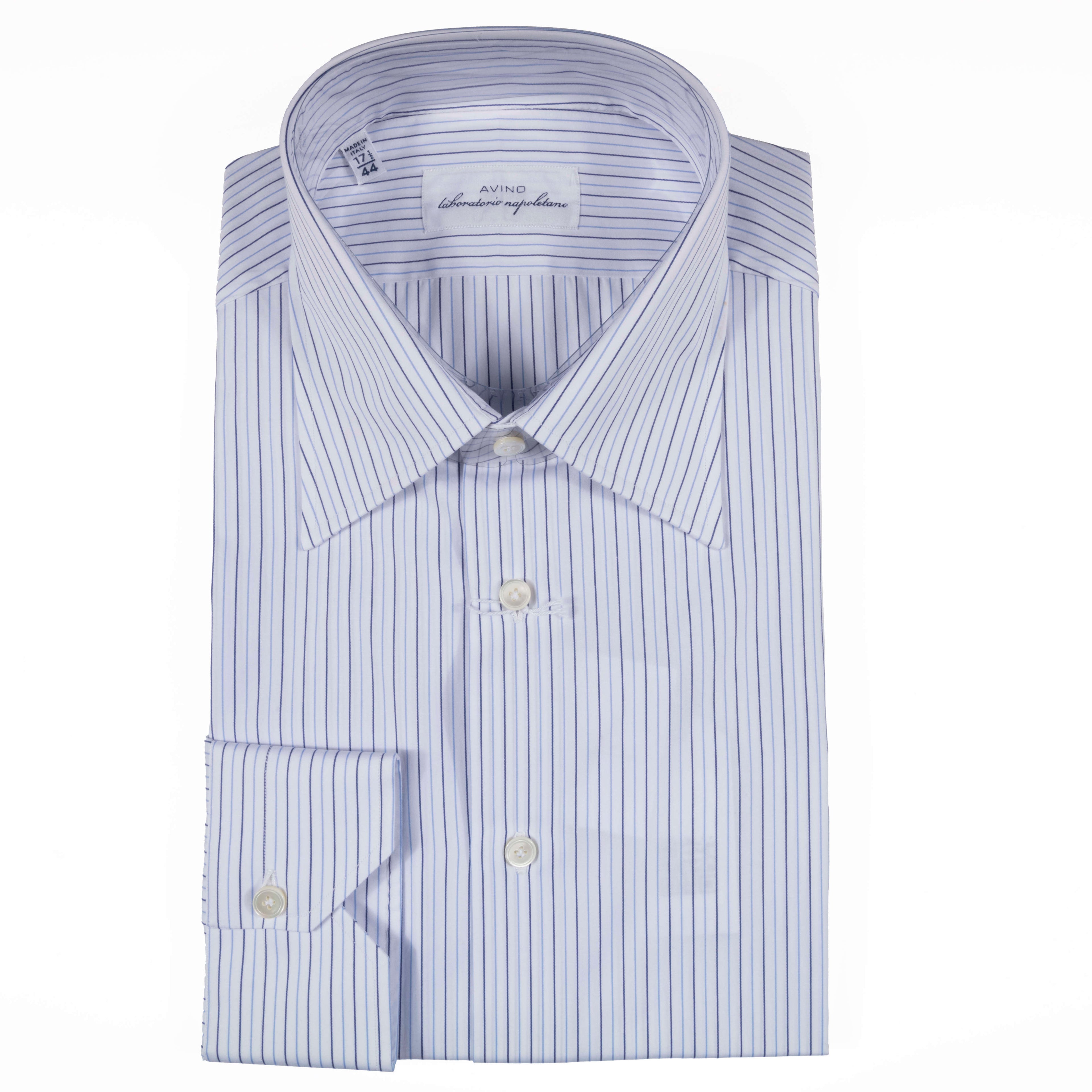White with Blue Stripes Regular Cuff Shirt 44