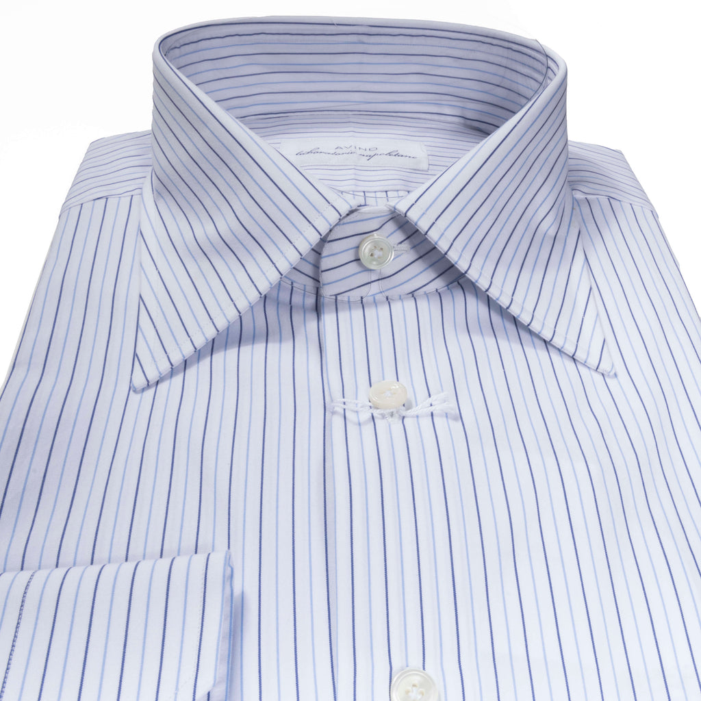 White with Blue Stripes Regular Cuff Shirt 44