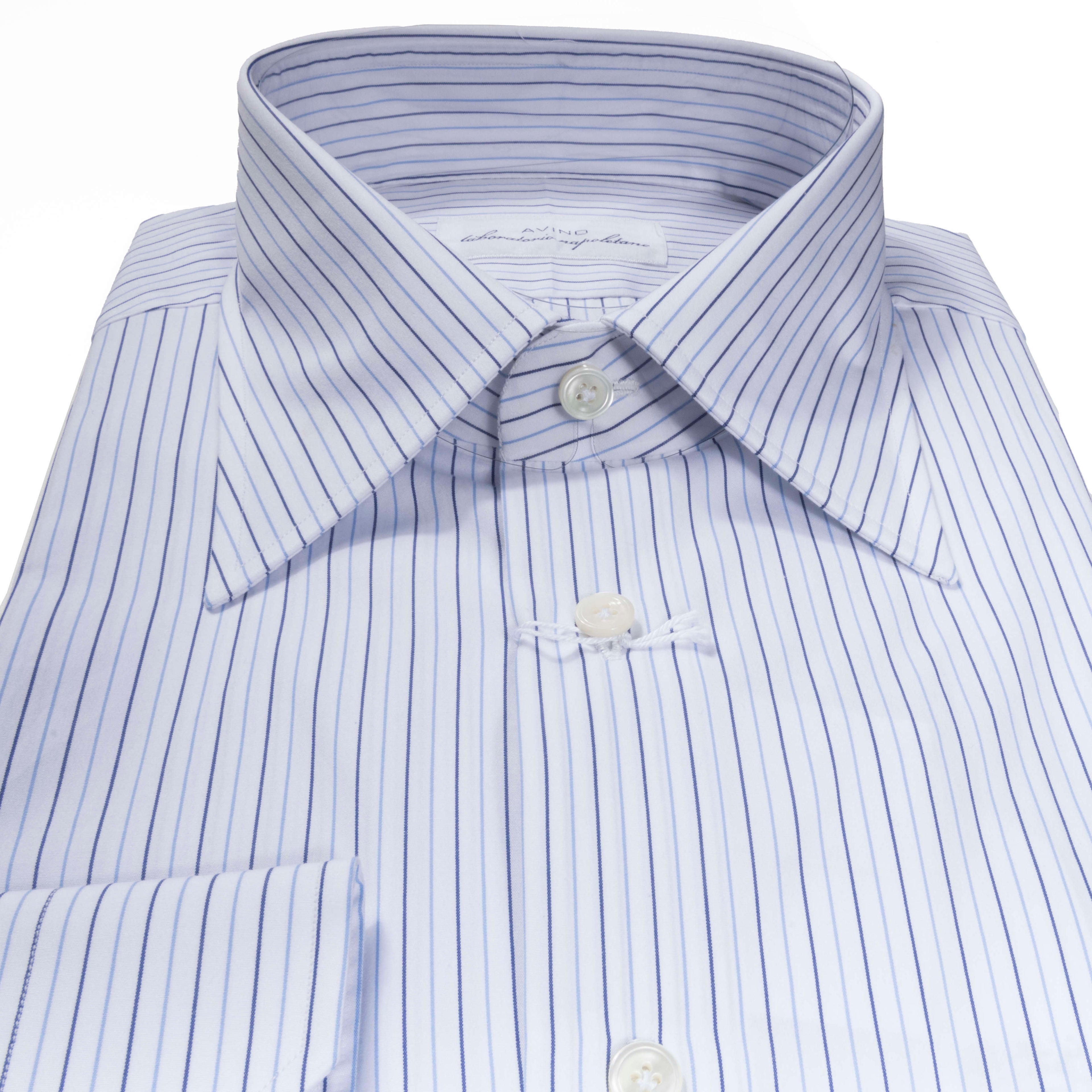 White with Blue Stripes Regular Cuff Shirt 44