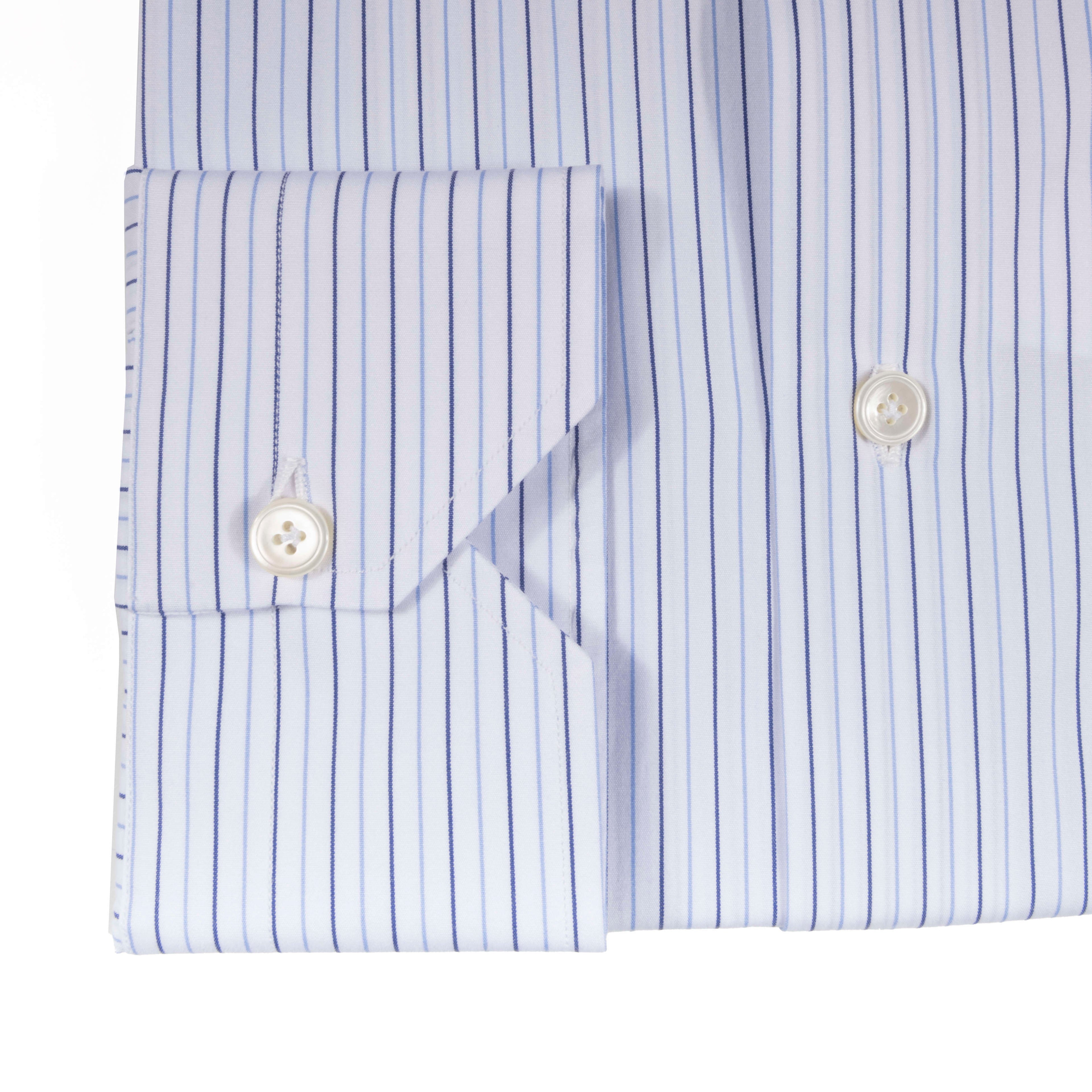 White with Blue Stripes Regular Cuff Shirt 44