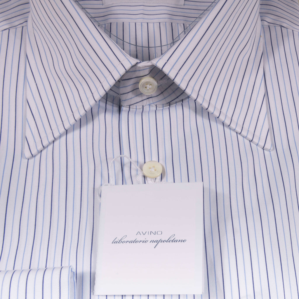 White with Blue Stripes Regular Cuff Shirt 44