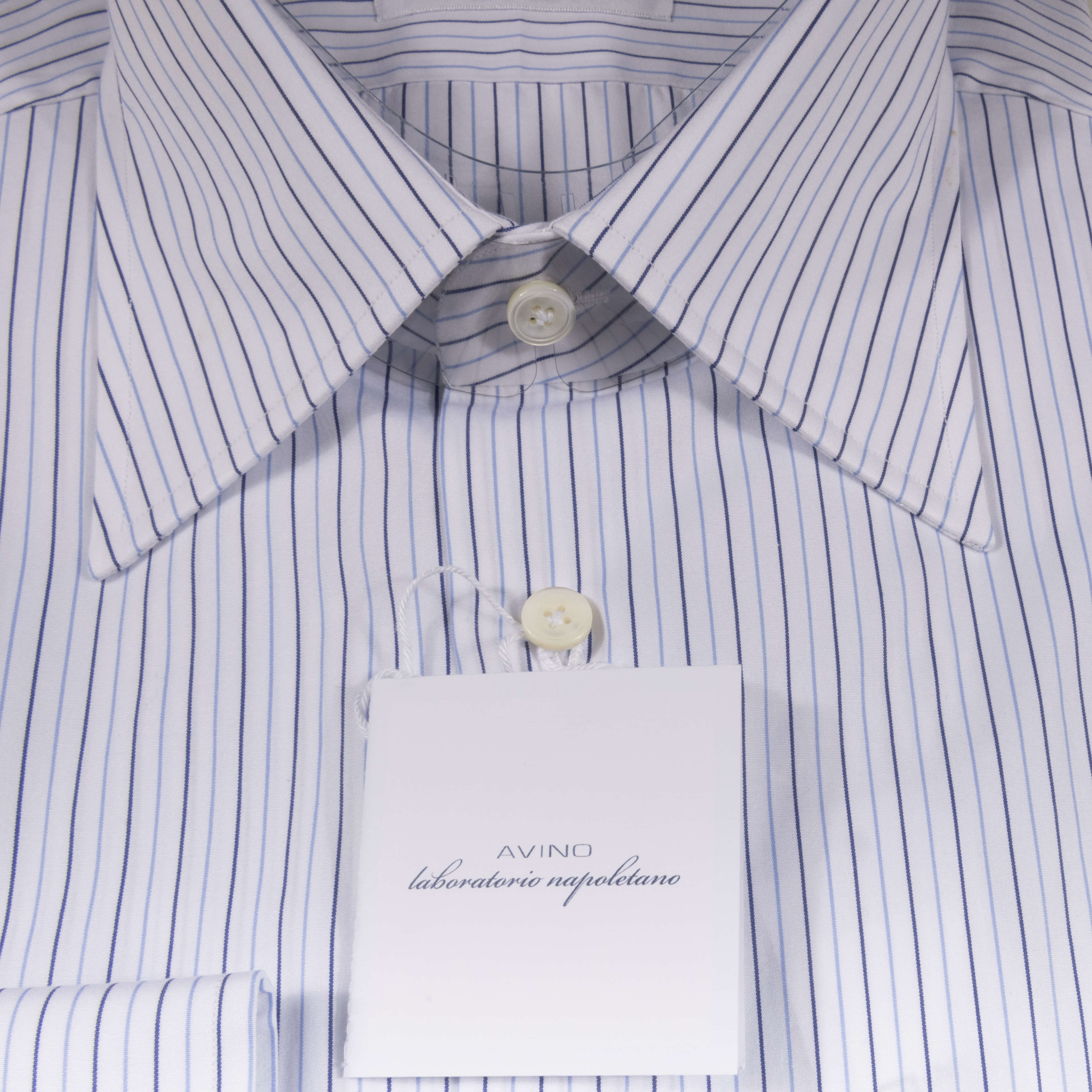 White with Blue Stripes Regular Cuff Shirt 44