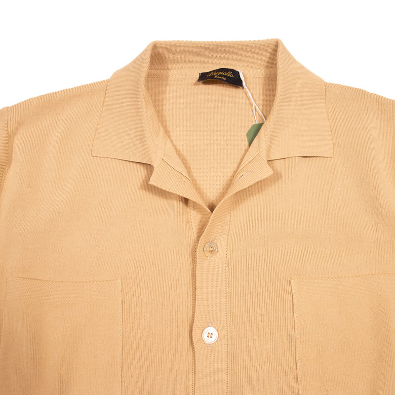 Blugiallo Camel Coloured Knit Cotton Shirt Jacket