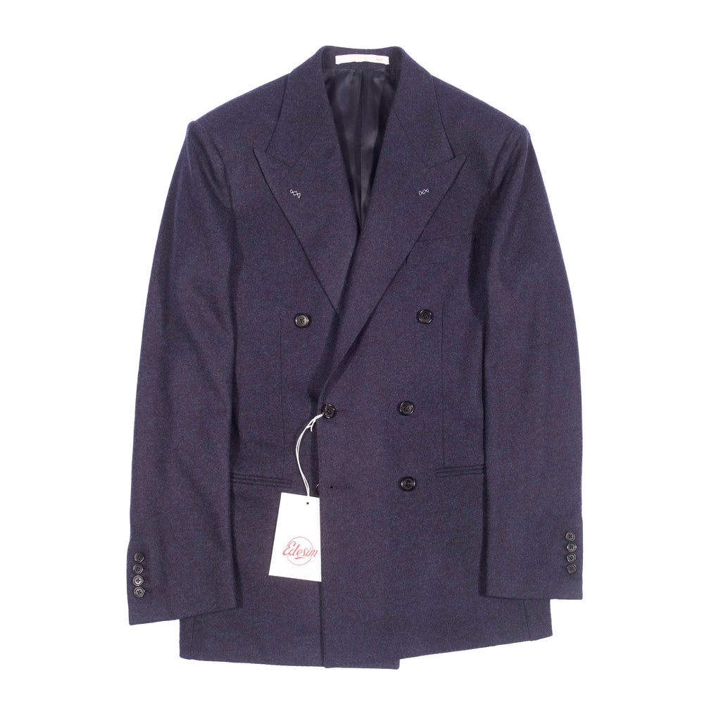 Neapolitan Hand Tailored Navy Double Breasted Flannel Sport Coat, 52