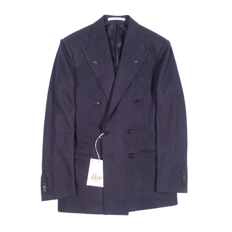 Neapolitan Hand Tailored Navy Double Breasted Flannel Sport Coat, 52