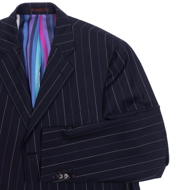 Etro Navy Striped Suit Sz 54