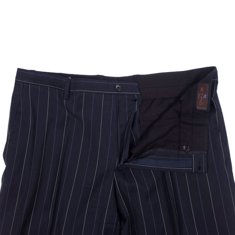 Etro Navy Striped Suit Sz 54