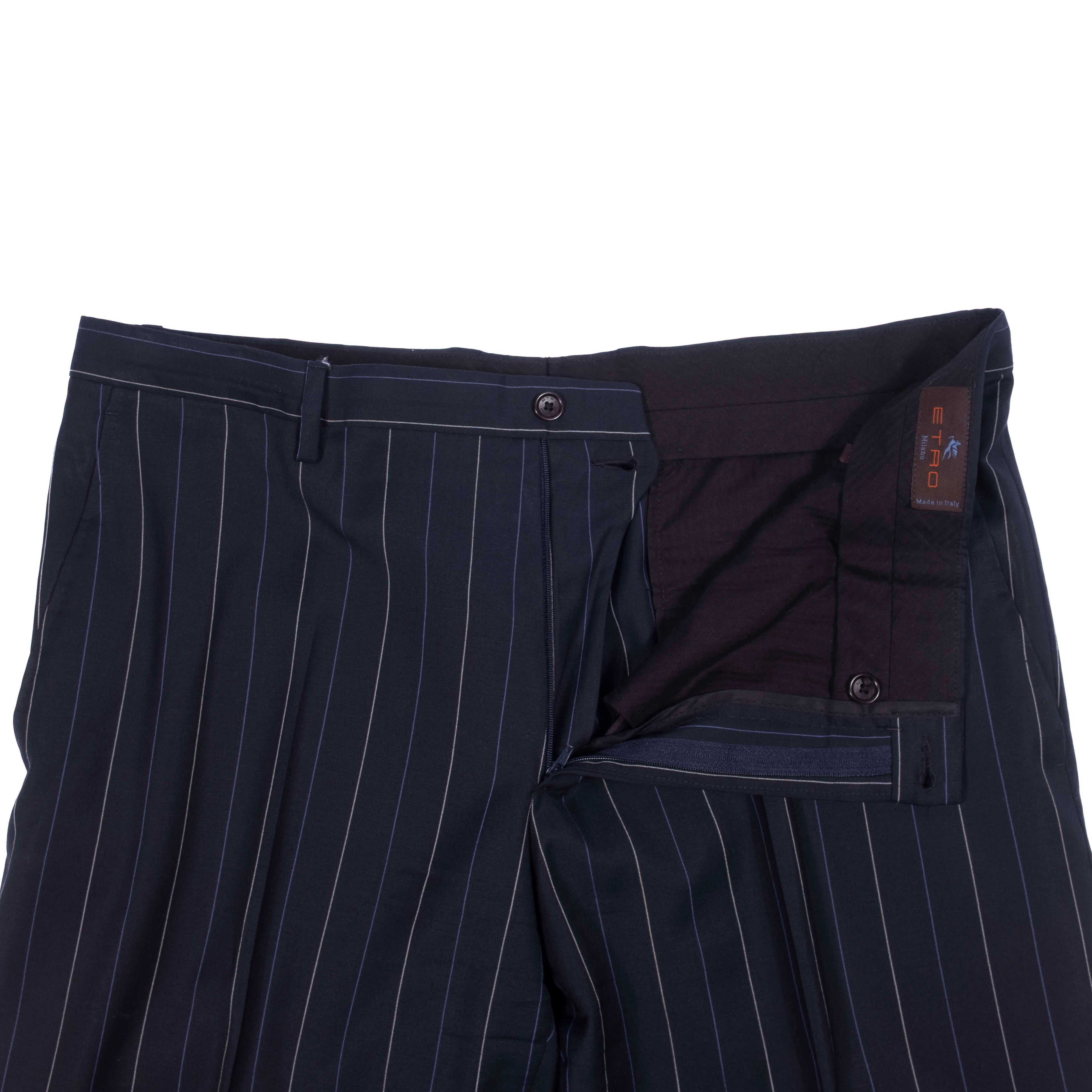 Etro Navy Striped Suit Sz 54