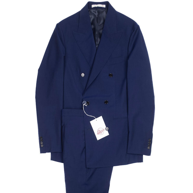 Neapolitan Hand Tailored Blue Double Breasted Holland & Sherry Wool Suit Sz 50