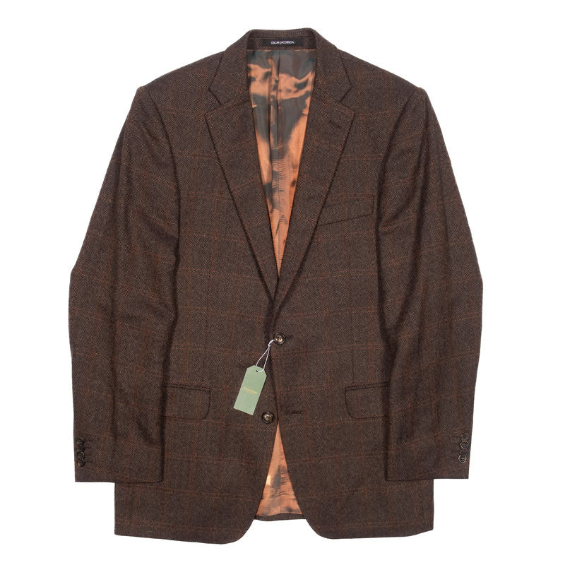 Oscar Jacobson Green with Red Checks Tweed Sport Coat