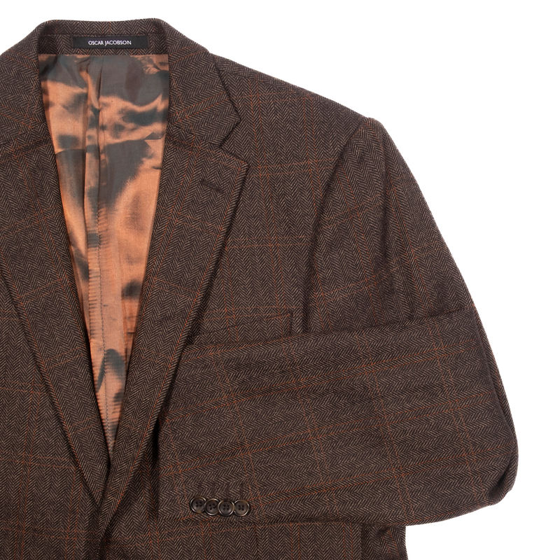 Oscar Jacobson Green with Red Checks Tweed Sport Coat