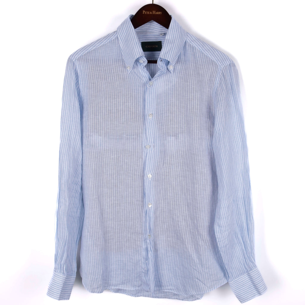 White and Blue Striped Linen Shirt