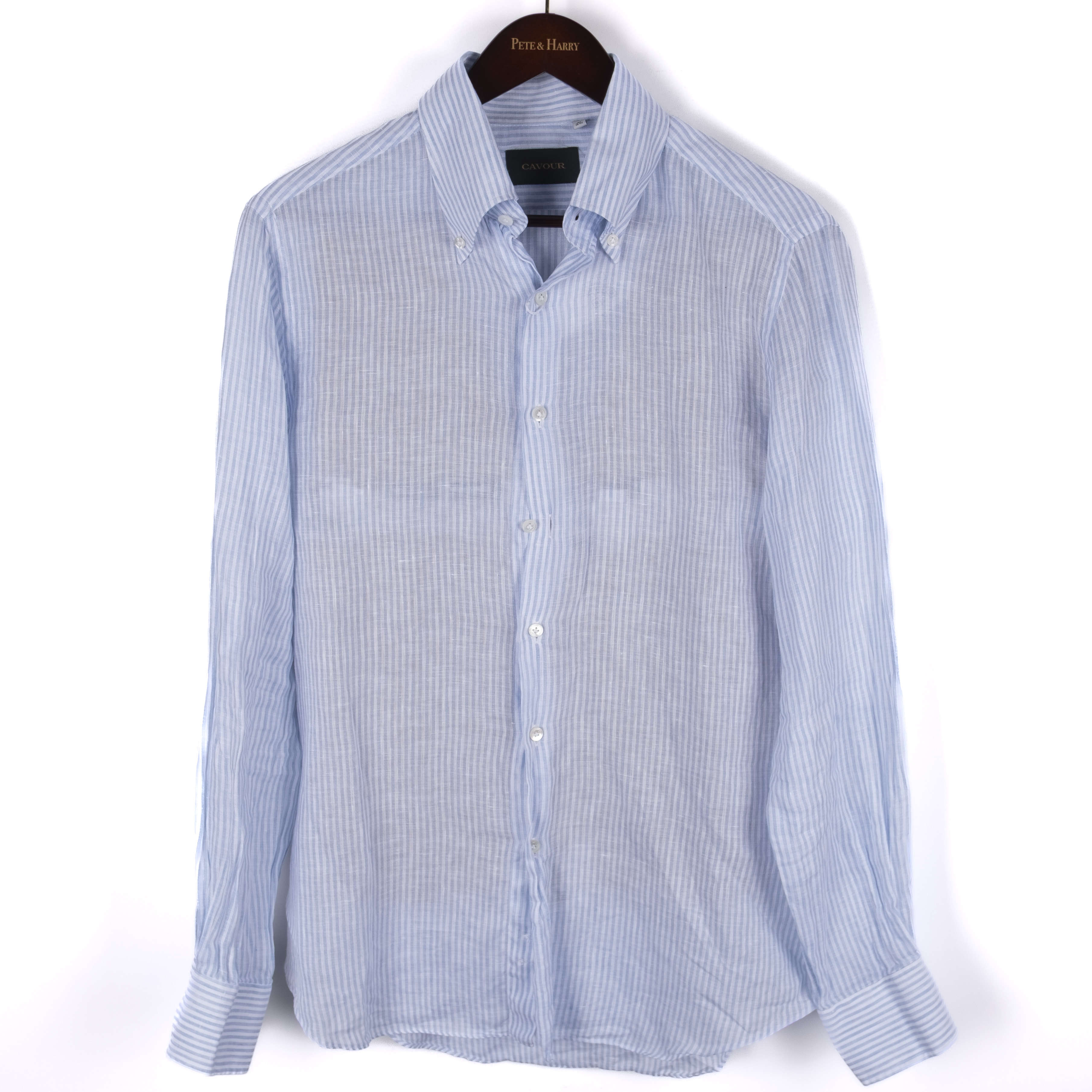 White and Blue Striped Linen Shirt