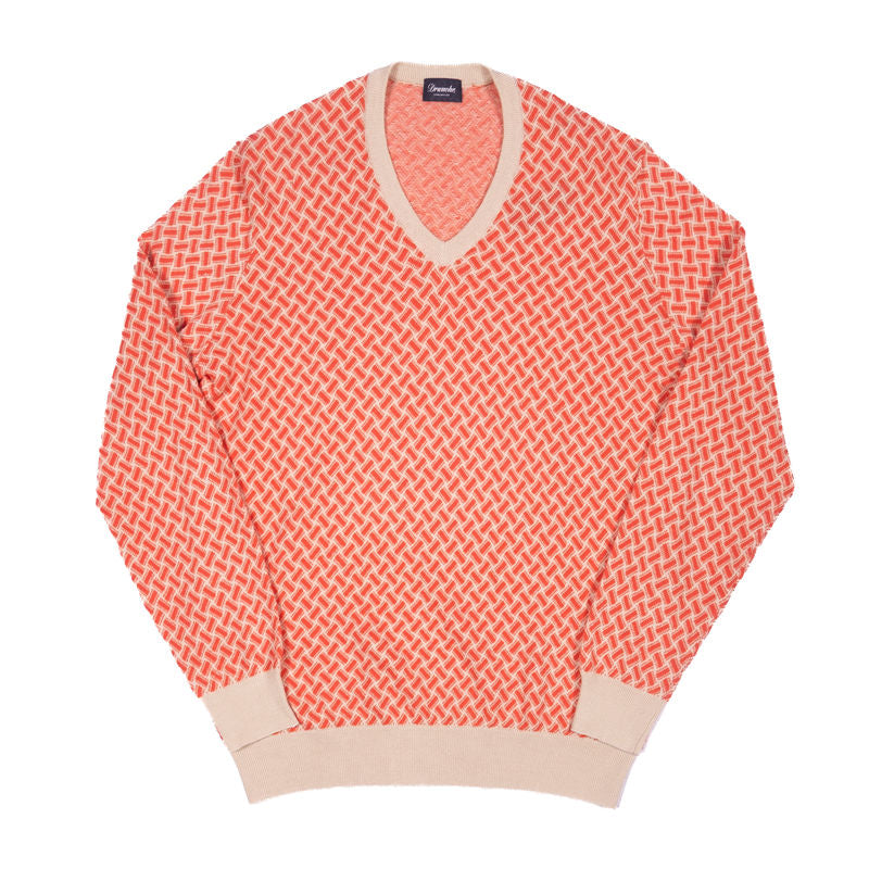 Drumohr Coral Patterned V-Neck