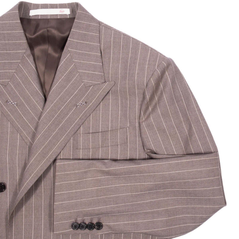 Neapolitan Hand Tailored Grey Chalk Striped Double Breasted Vitale Barberis Canonico Summer Suit Sz 52