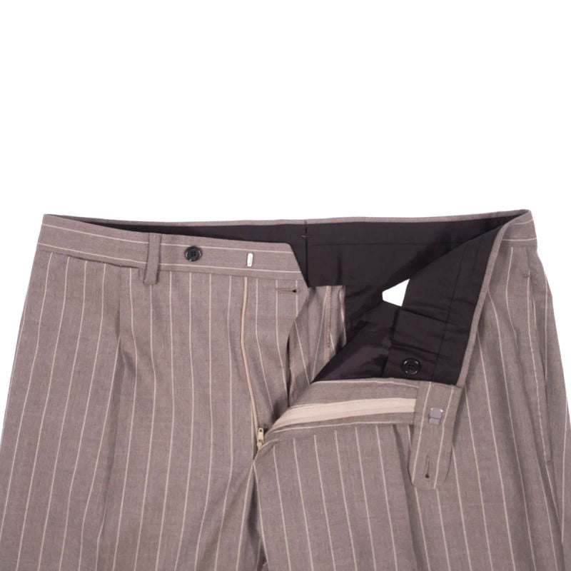 Neapolitan Hand Tailored Grey Chalk Striped Double Breasted Vitale Barberis Canonico Summer Suit Sz 52