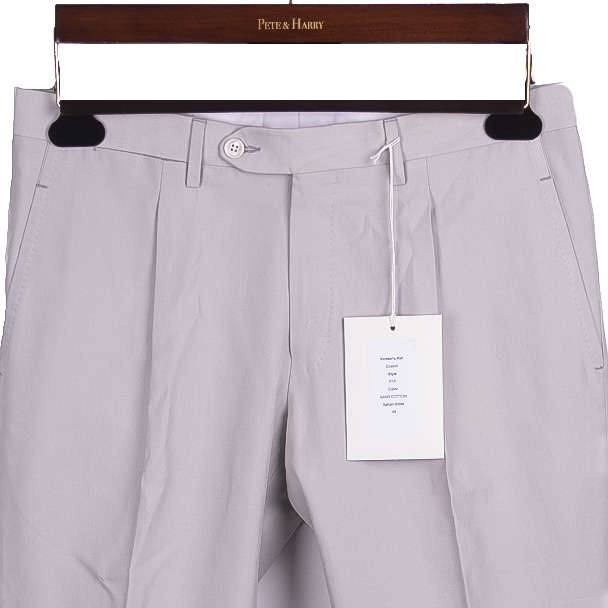 Neapolitan Hand Tailored Light Sage Cotton Trousers