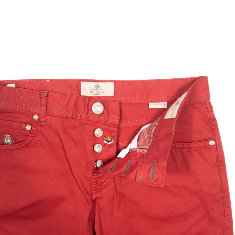 Borrelli Napoli Red 5 Pocket Cotton Trousers Sz 33/33