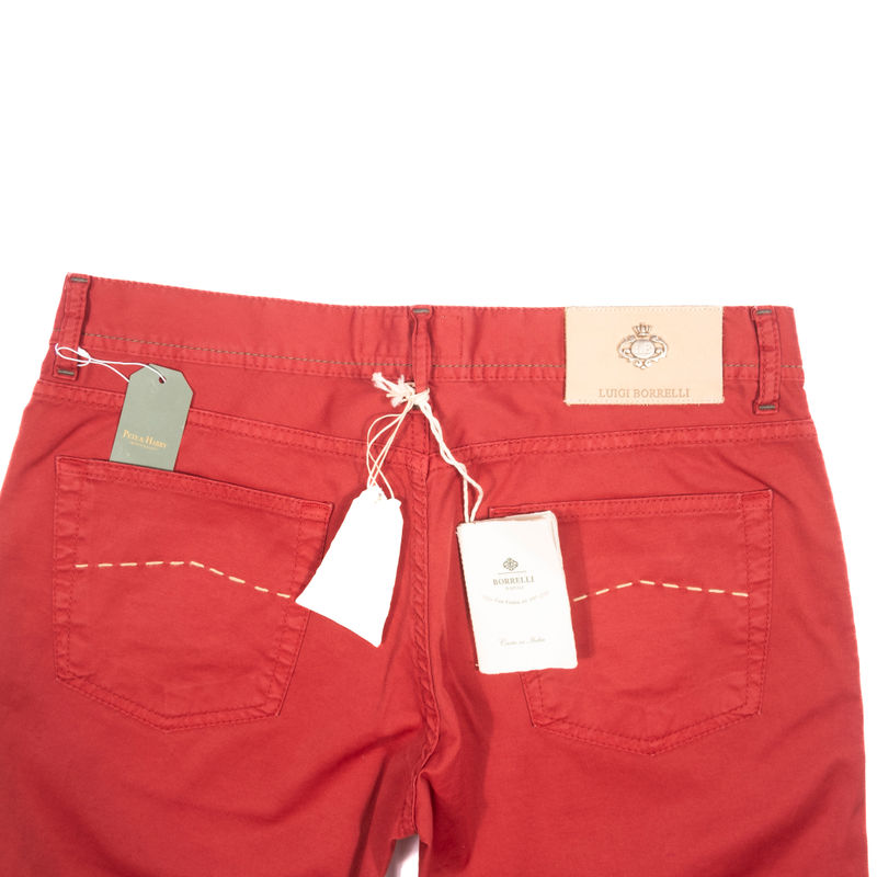 Borrelli Napoli Red 5 Pocket Cotton Trousers Sz 33/33