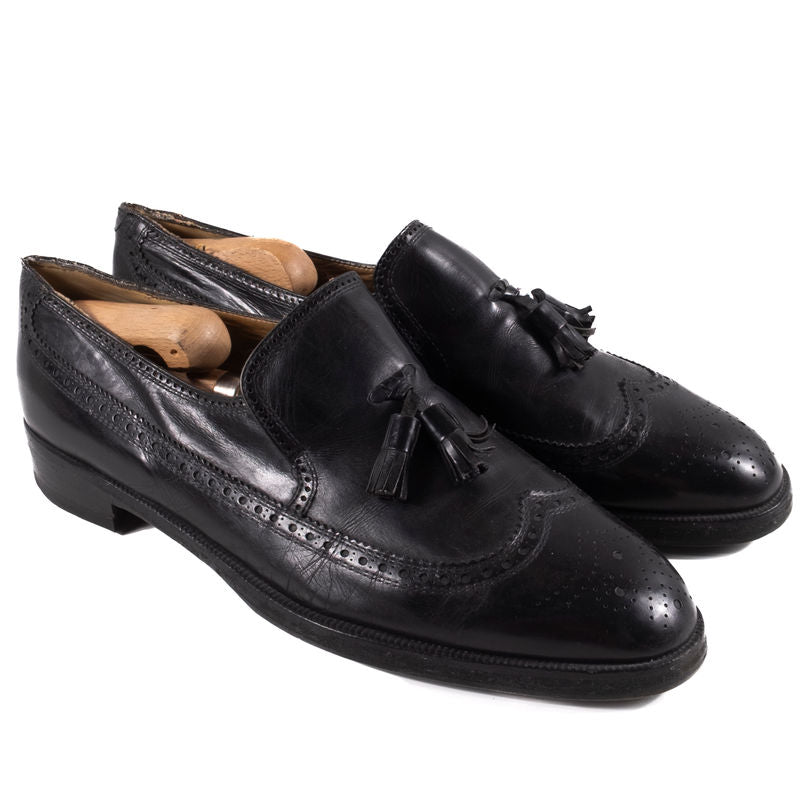 Black Leather Brogue Tassel Loafers