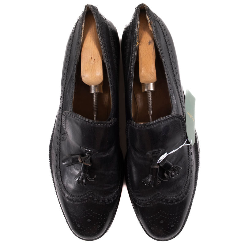 Black Leather Brogue Tassel Loafers