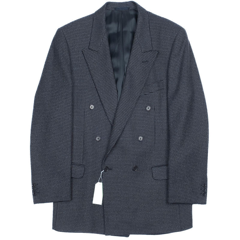 Blue Patterned Double Breasted Sport Coat