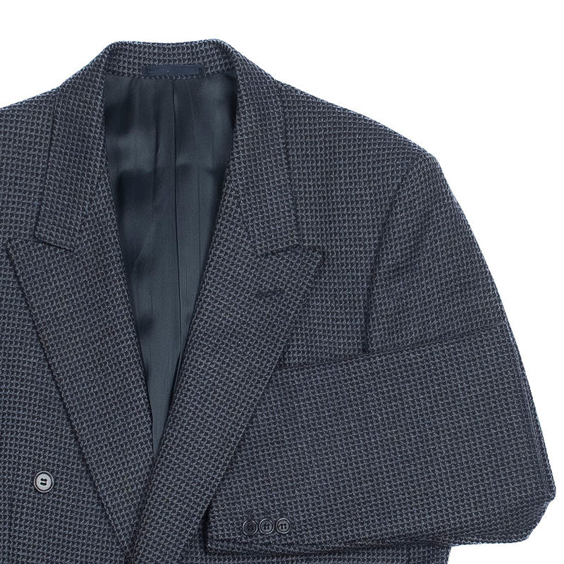 Blue Patterned Double Breasted Sport Coat