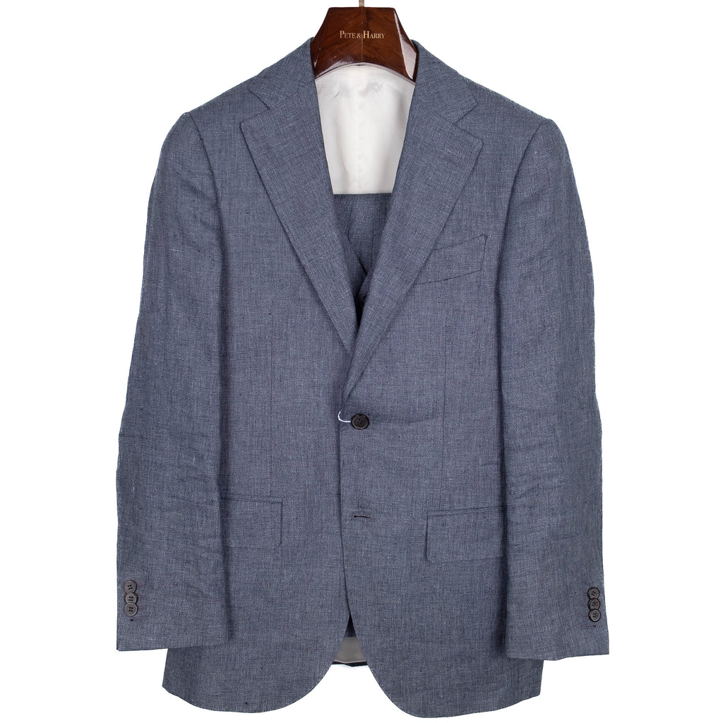 Blue 3 Piece Linen Suit