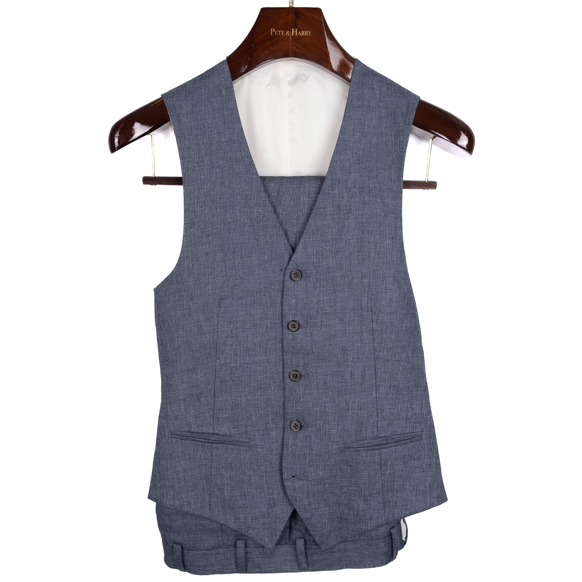 Blue 3 Piece Linen Suit