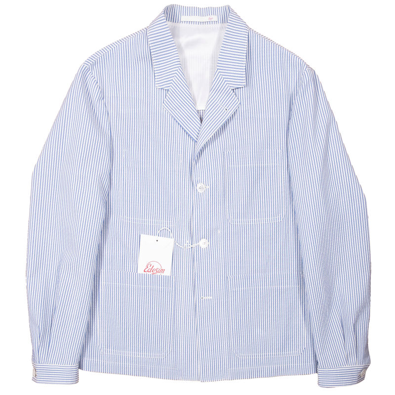 Est Retail Price 10 000 SEK - Eduardo de Simone Blue/White Striped Seersucker Utility Jacket Sz 48