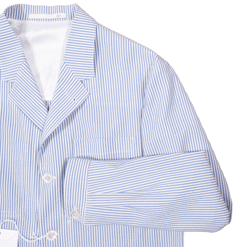 Neapolitan Hand Tailored Blue/White Striped Seersucker Utility Jacket Sz 48