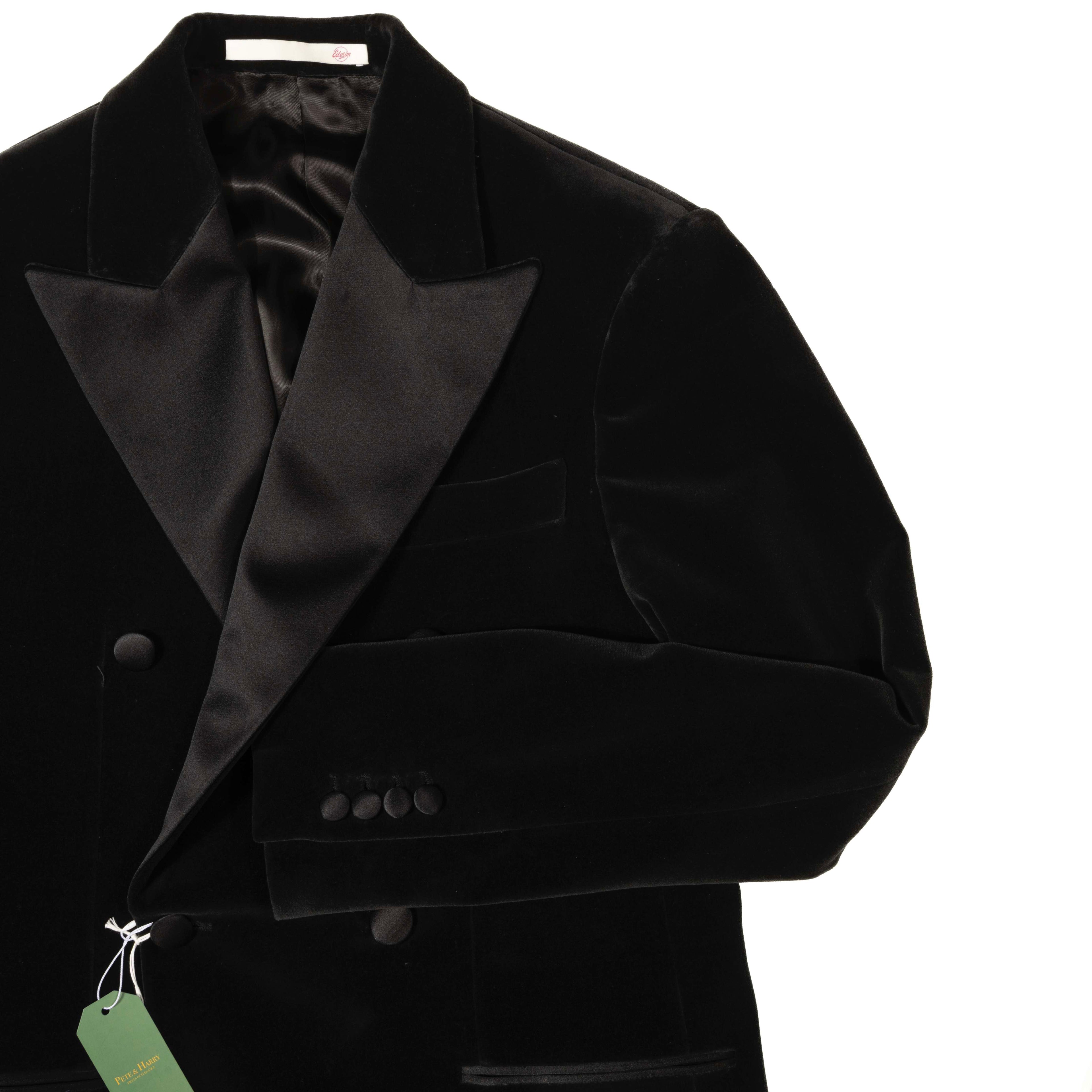 Est Retail Price 20 000 SEK -Neapolitan Hand Tailored  Black Velvet Double Breasted Tuxedo Suit Sz 54
