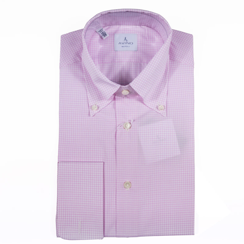 White and Pink Gingham Buttondown Shirt 40
