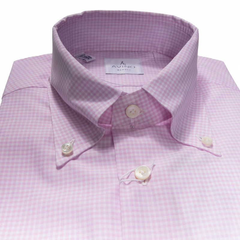 White and Pink Gingham Buttondown Shirt 40