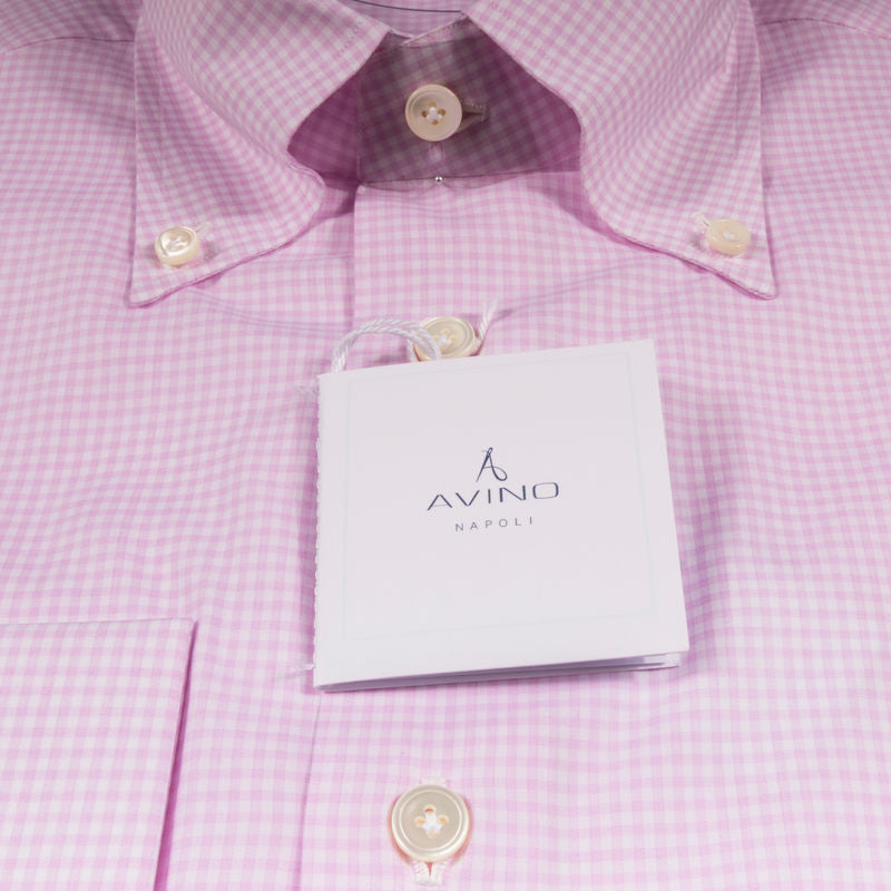 White and Pink Gingham Buttondown Shirt 40