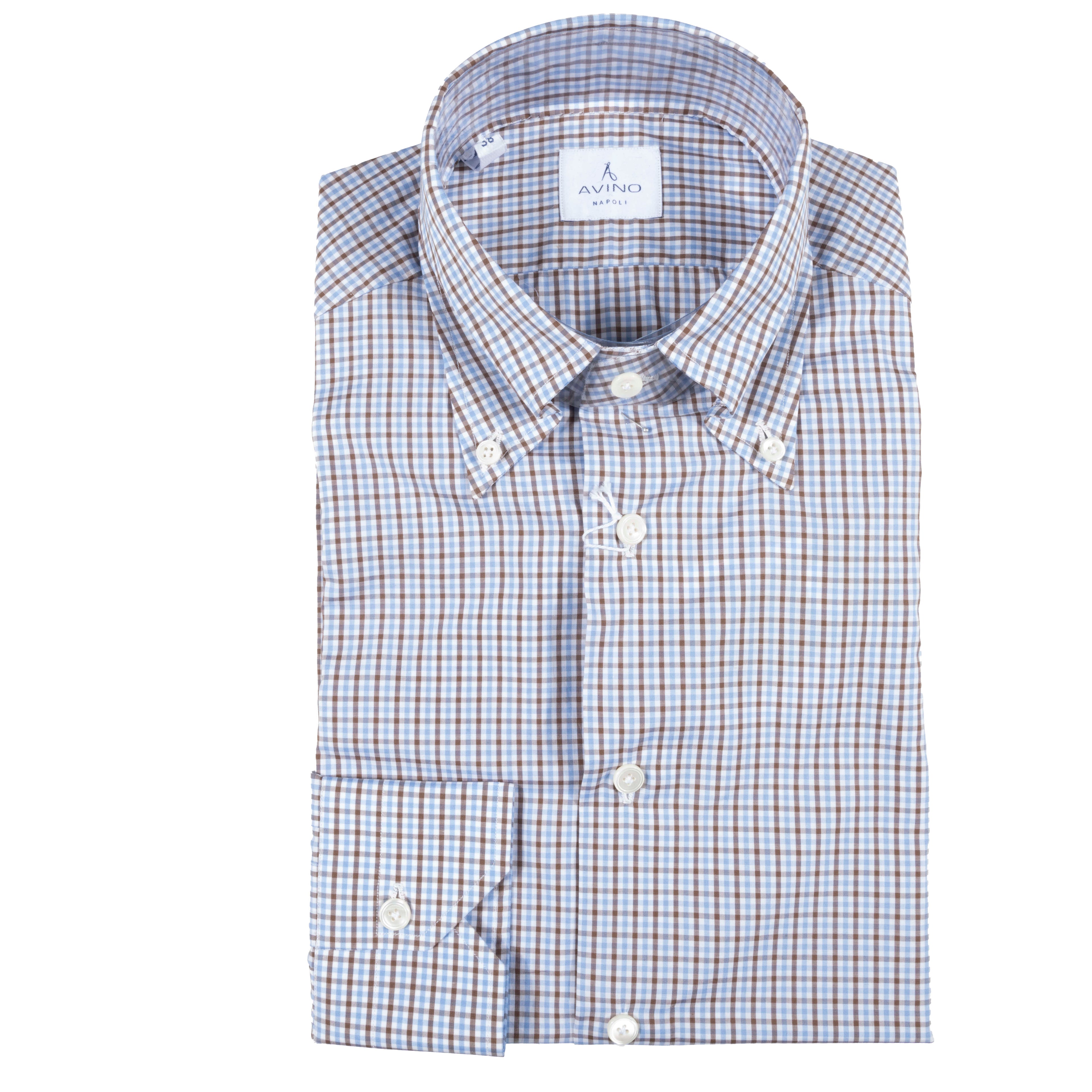 Blue & Brown Check Buttondown Shirt 38