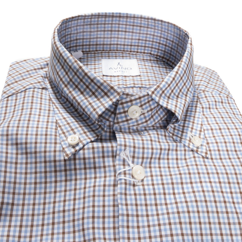 Blue & Brown Check Buttondown Shirt 38