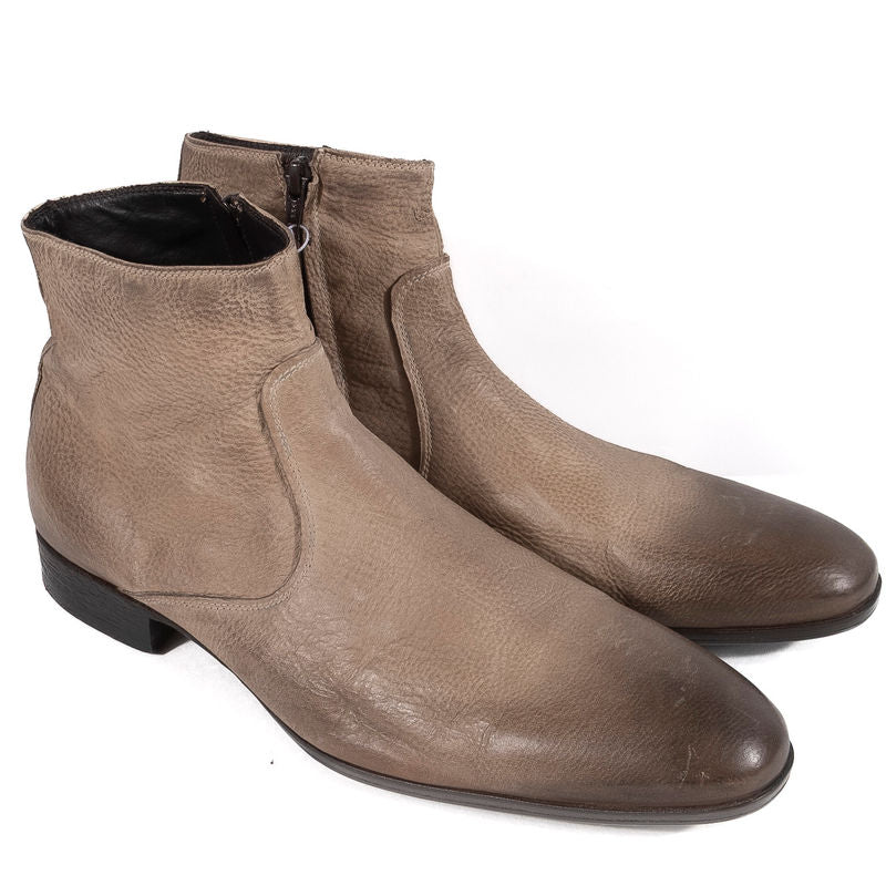 Beige Pebble Grain Side-Zip Boots