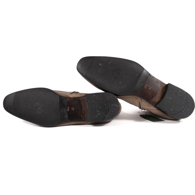 Beige Pebble Grain Side-Zip Boots