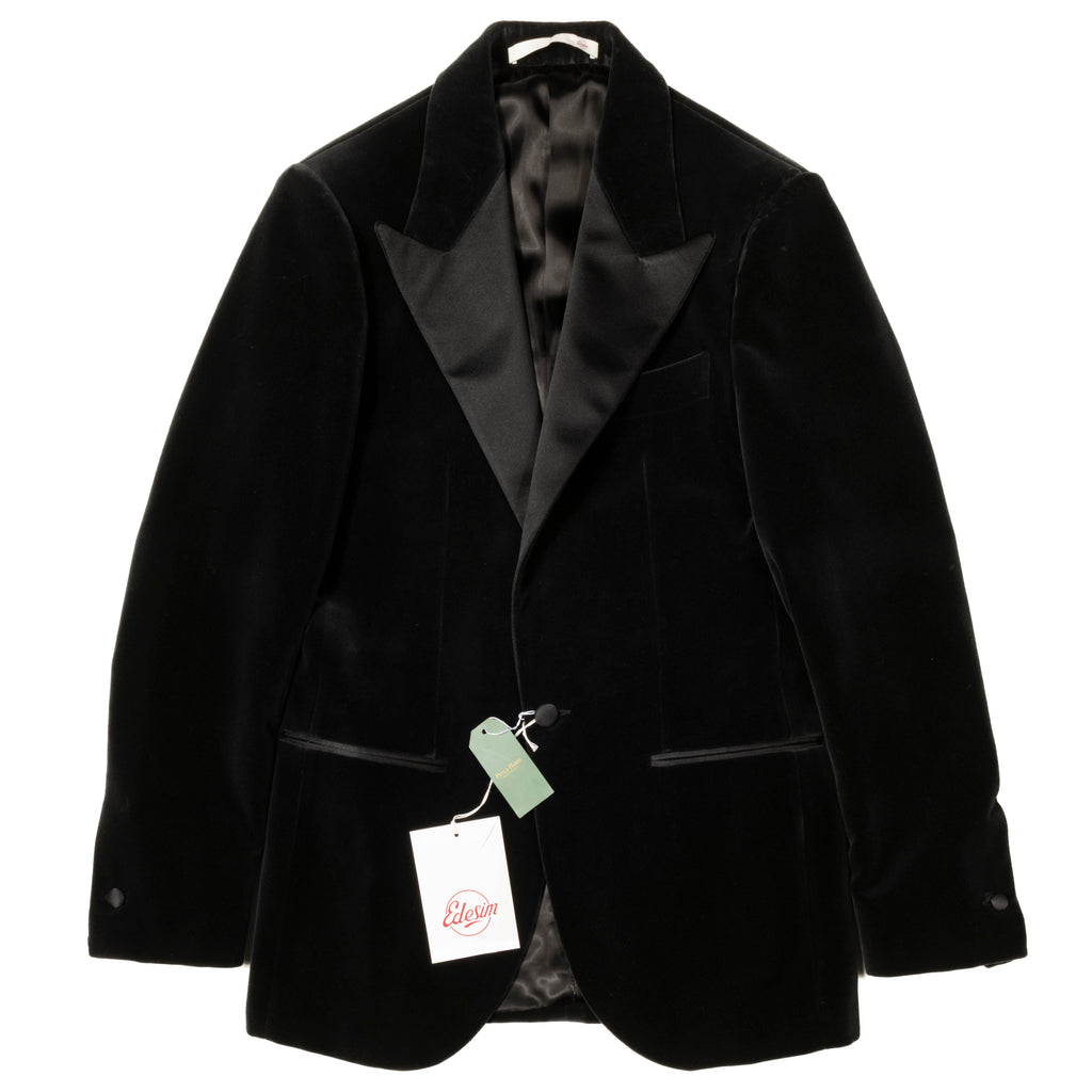 Neapolitan Hand Tailored Black Velvet Tuxedo Dinner Jacket Sz 48