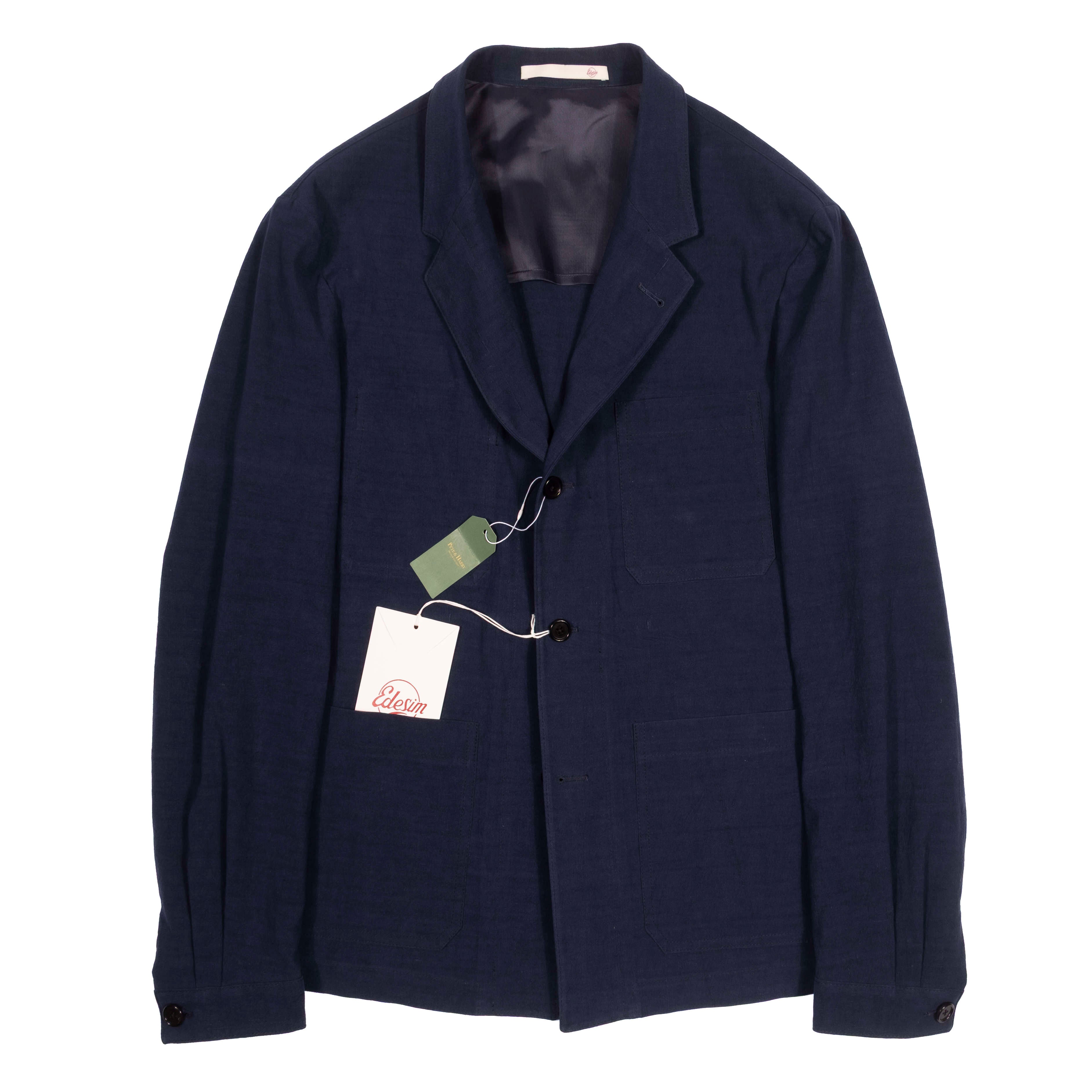 Neapolitan Hand Tailored Navy Linen Utility Jacket Sz 50