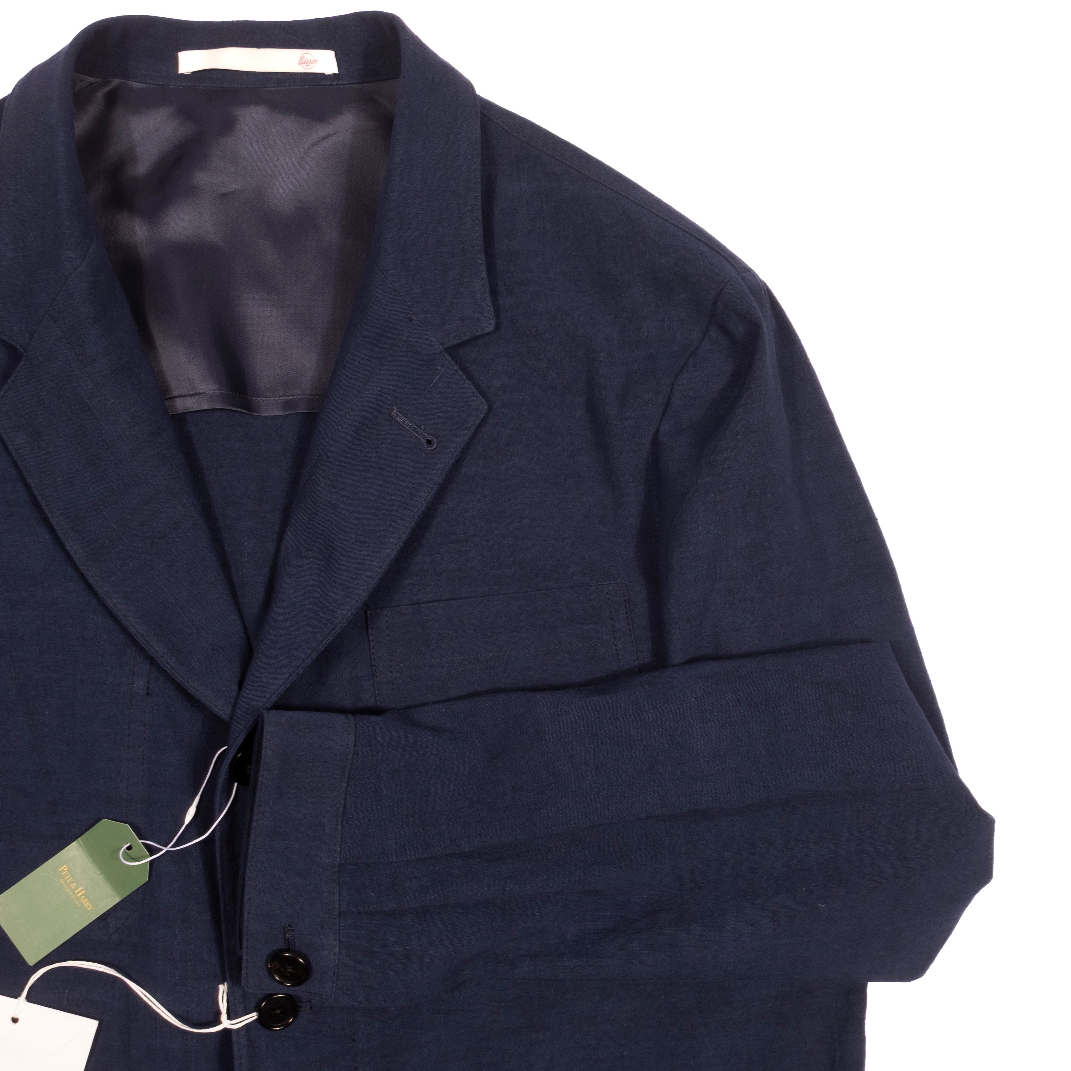 Neapolitan Hand Tailored Navy Linen Utility Jacket Sz 50