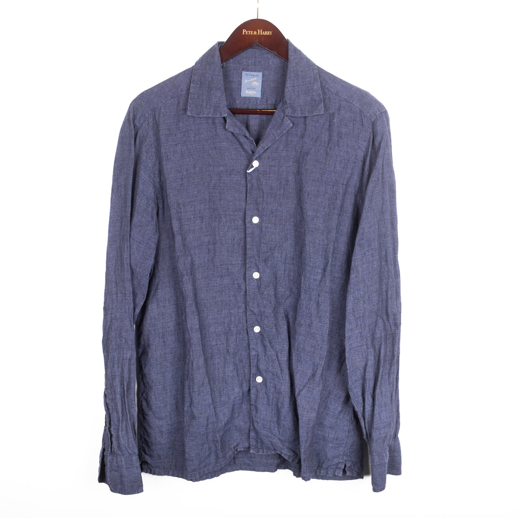 Navy Linen Camp Collar Shirt