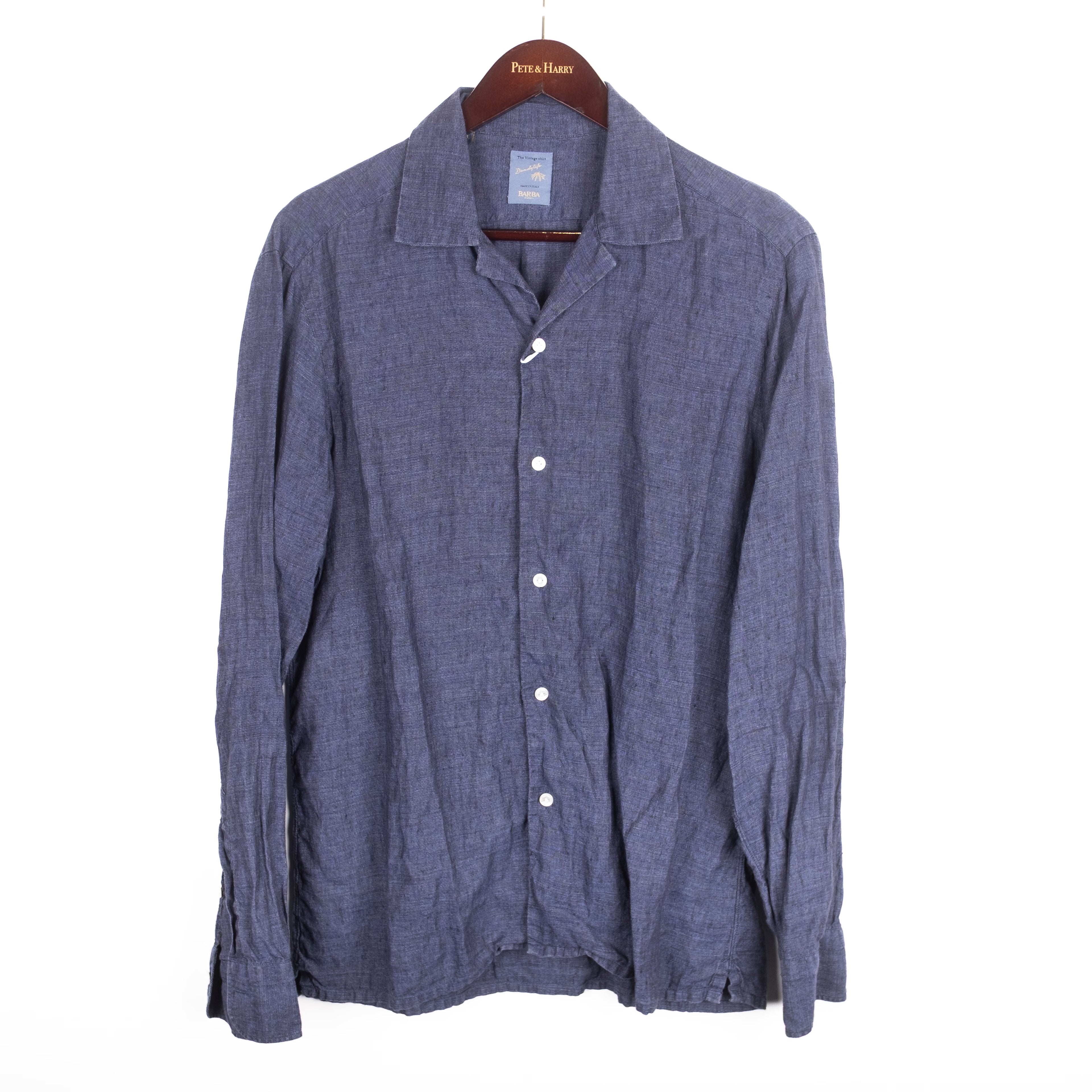 Navy Linen Camp Collar Shirt