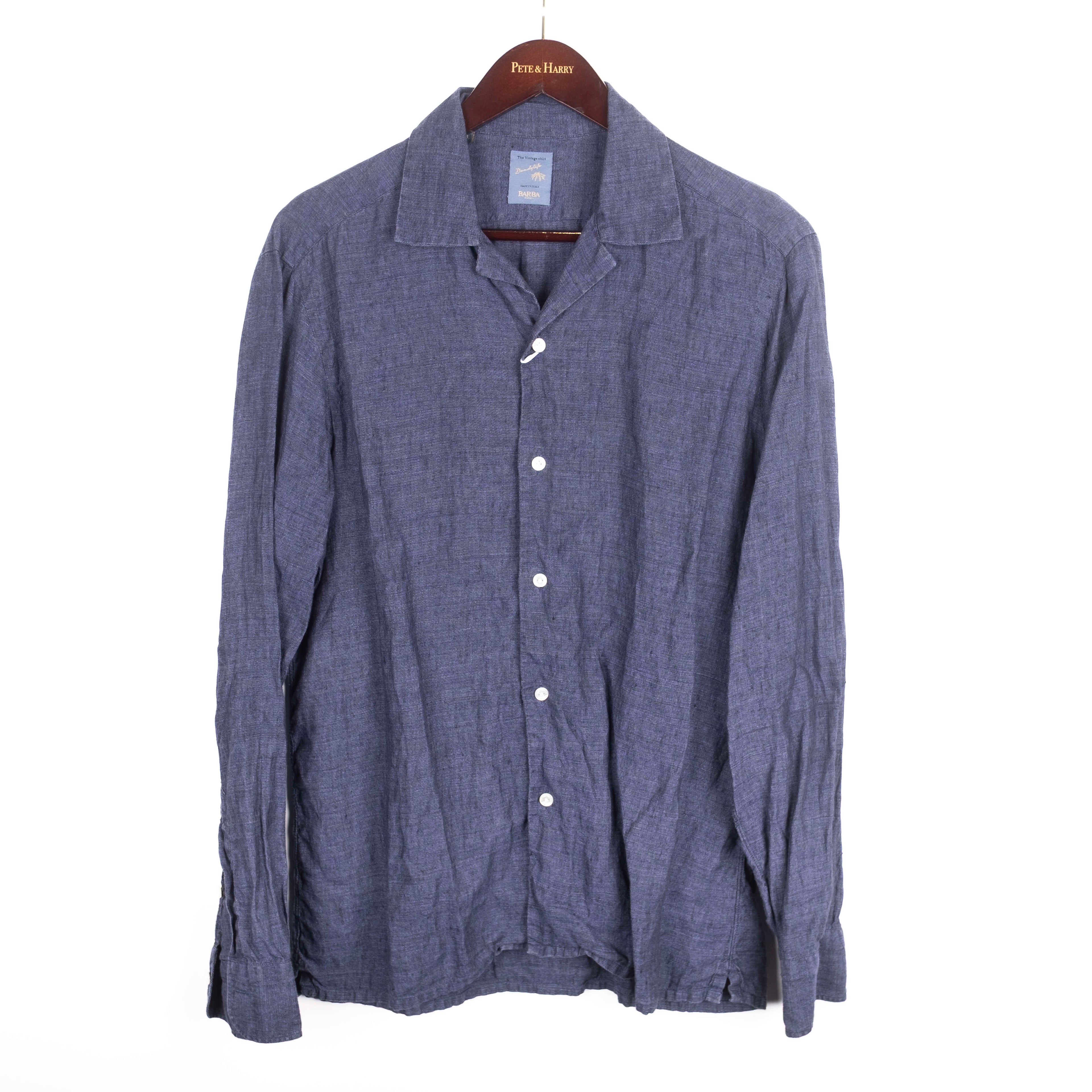 Navy Linen Camp Collar Shirt