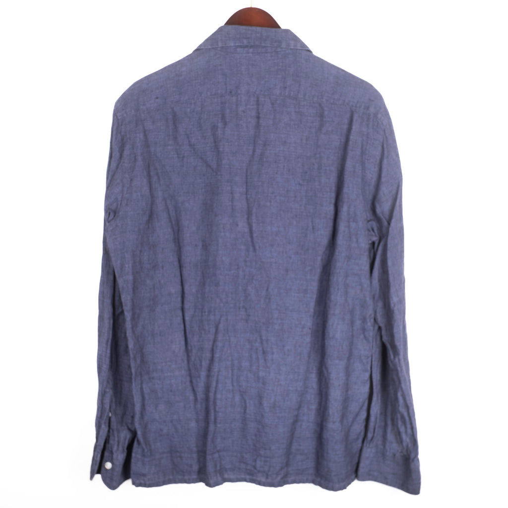 Navy Linen Camp Collar Shirt